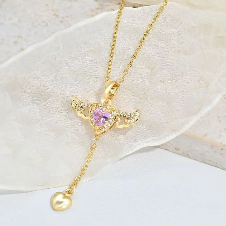 Mechanical Cupid Heart Angel Wings Necklace