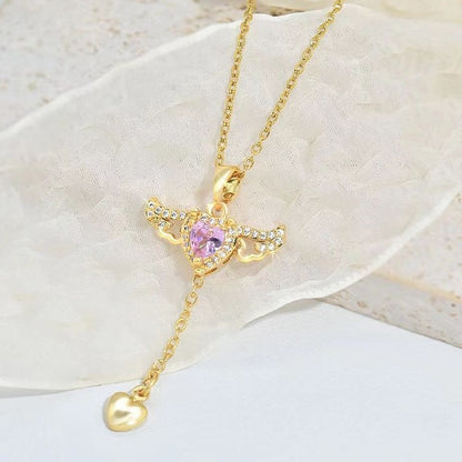 Mechanical Cupid Heart Angel Wings Necklace