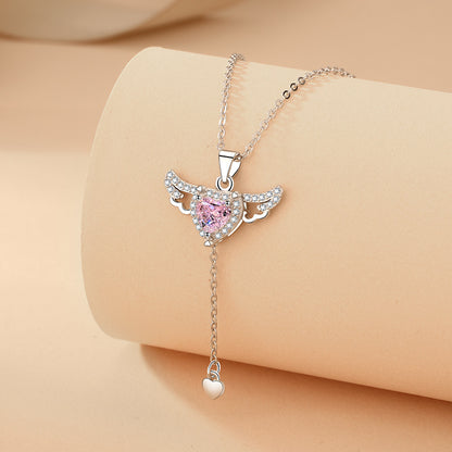 Mechanical Cupid Heart Angel Wings Necklace