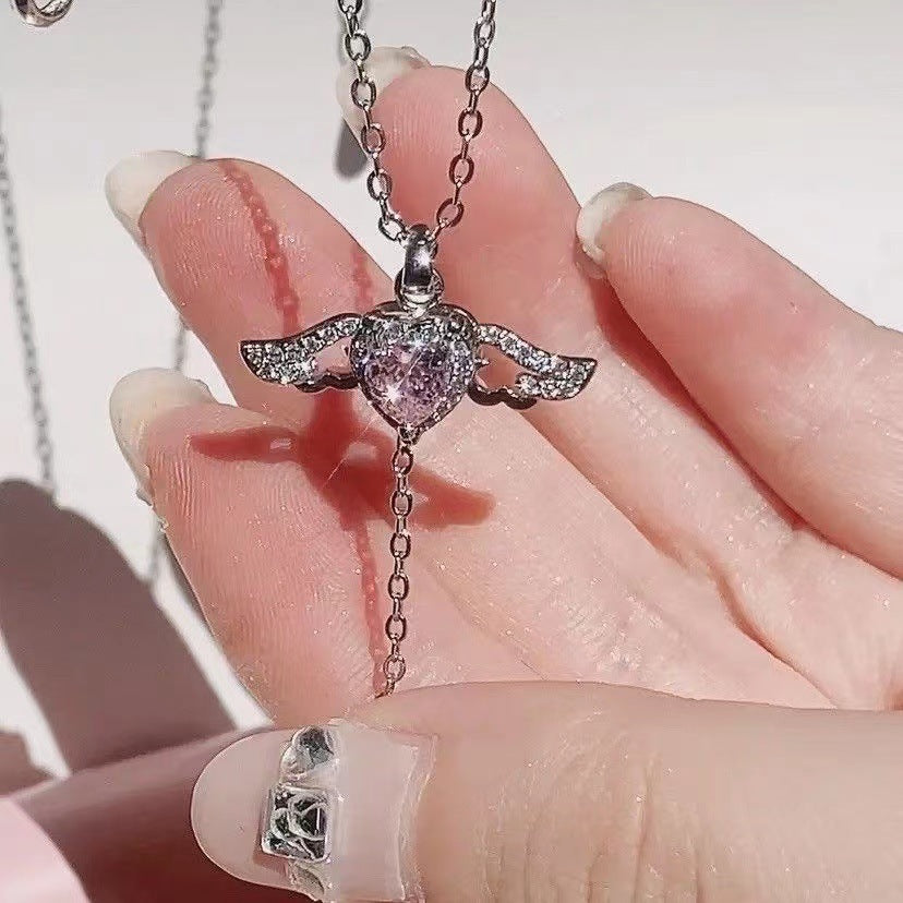 Mechanical Cupid Heart Angel Wings Necklace