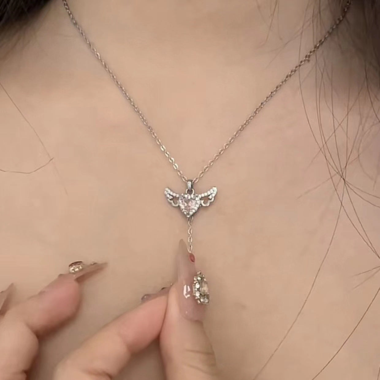 Mechanical Cupid Heart Angel Wings Necklace